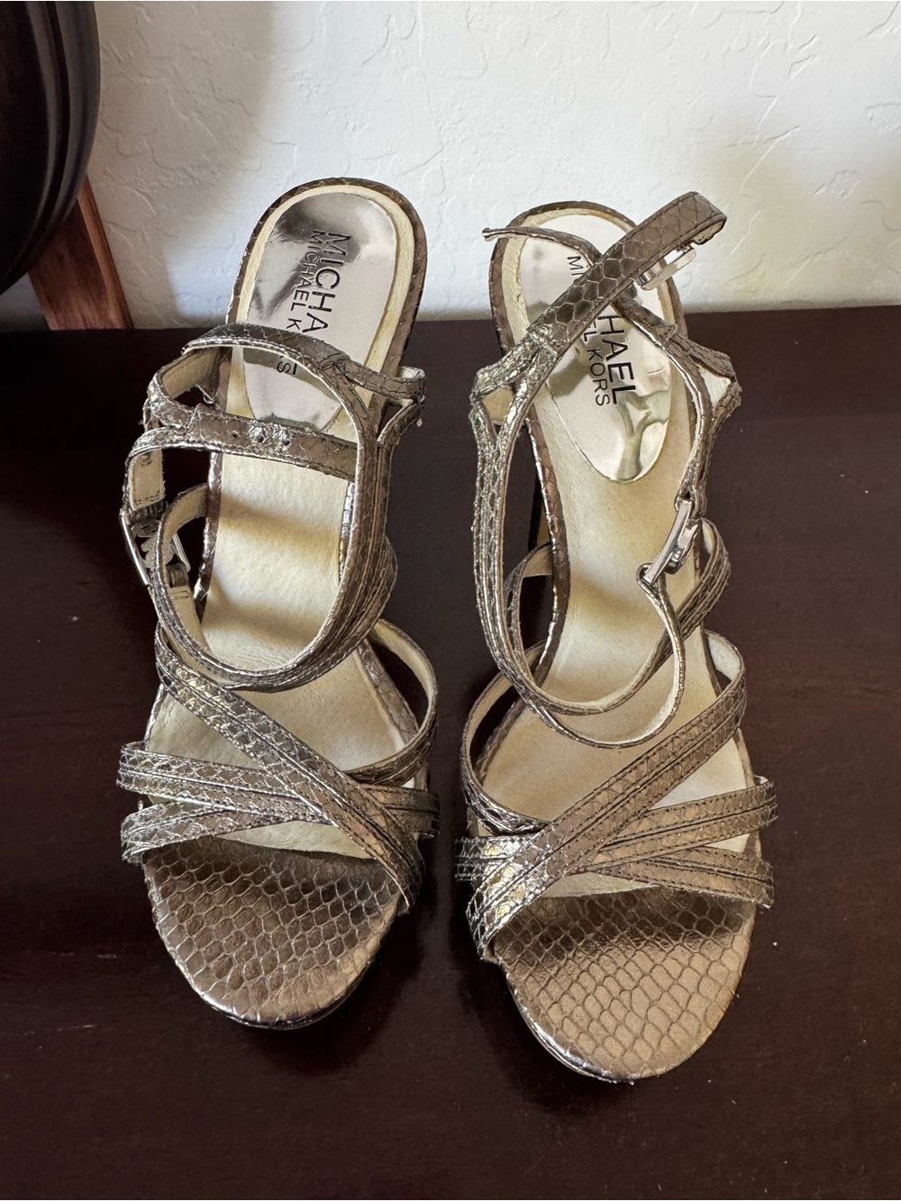 Michael Kors Metallic Taupe Strappy High-Heel Sandals